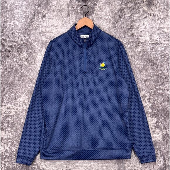 Peter Millar Perth Quarter Zip Large Mens Blue Pina Skullada Pullover Golf - Picture 1 of 8